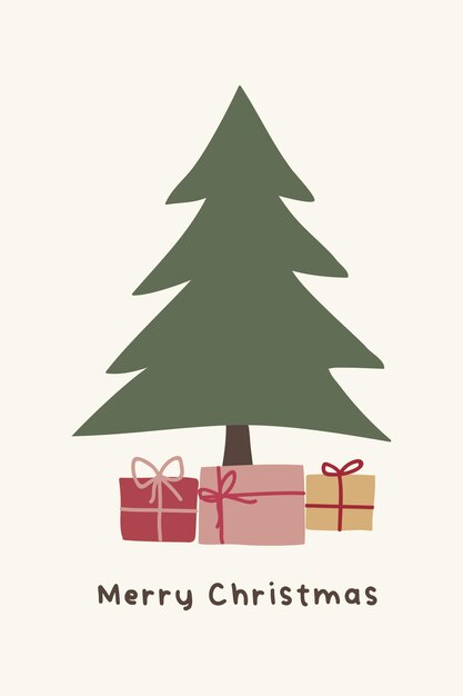 Árbol de Navidad con regalos Ilustración de tarjeta de felicitación