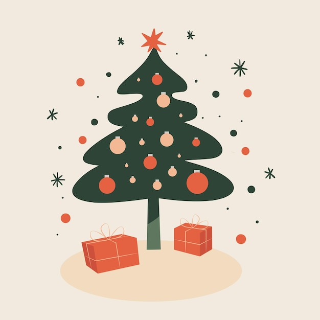 Árbol de Navidad con regalos Ilustración vectorial minimalista