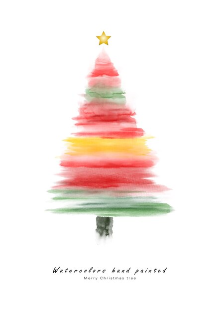 Árbol de Navidad rojo lindo acuarela pintado a mano para crear tarjetas de felicitación.