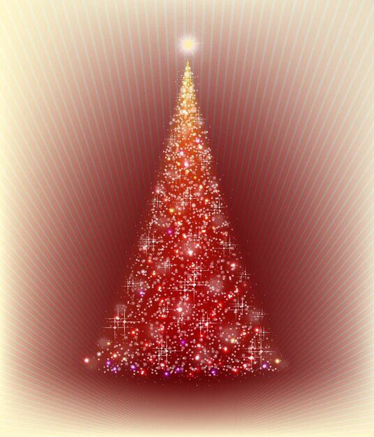 Árbol de Navidad rojo sobre un fondo beige con rayos