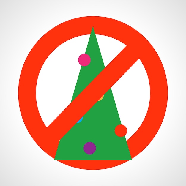 Sin árbol de Navidad. Señal de prohibición roja con árbol de Navidad. Ilustración vectorial