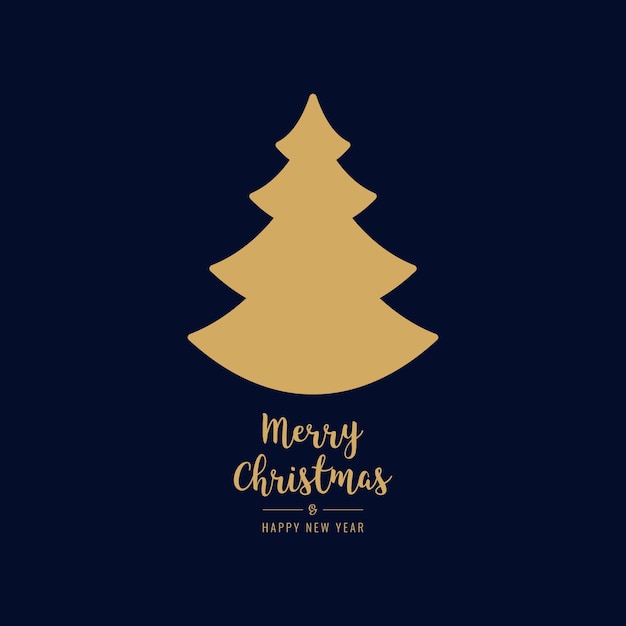 Árbol de navidad silueta dorada saludos texto fondo azul