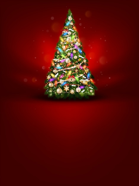 Árbol de Navidad sobre fondo rojo.
