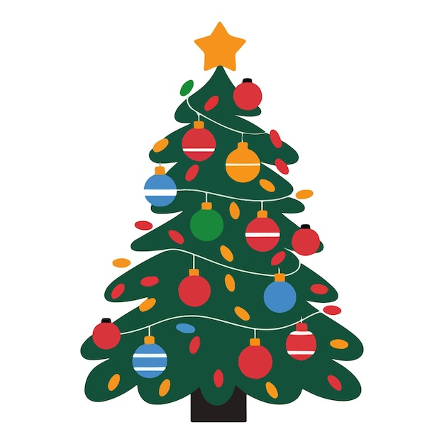 Árbol de Navidad tradicional con adornos brillantes y una estrella en la parte superior Tarjetas de vacaciones patrones festivos