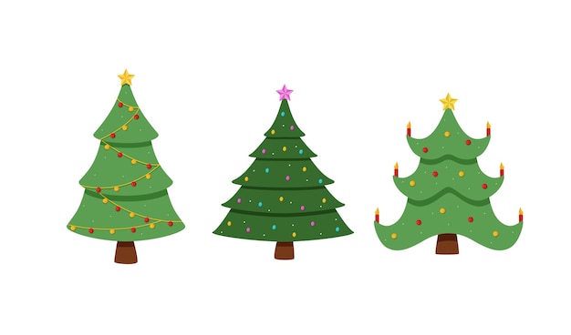 El árbol de navidad está tradicionalmente decorado con juguetes y guirnaldas símbolo de ilustración vectorial de navidad y año nuevo