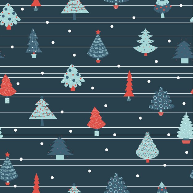 árbol de navidad, de, vario, formas, y, colores, vector, plano, seamless, patrón