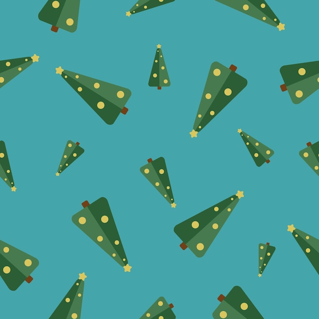 Árbol de navidad de vector con bolas amarillas en el patrón de fondo verde