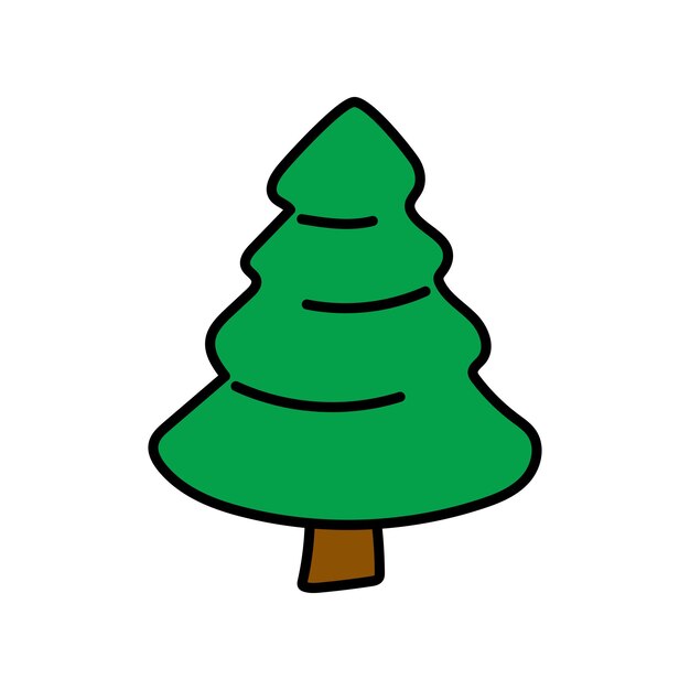 Árbol de Navidad de vector de estilo doodle dibujado a mano aislado sobre fondo blanco