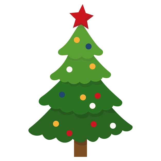 Árbol de navidad en vector de estilo plano aislado