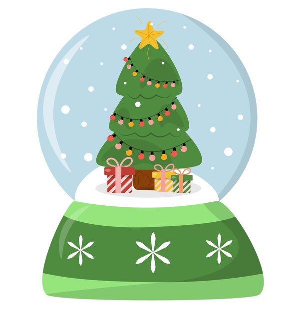 árbol de navidad en un vector de globo de nieve