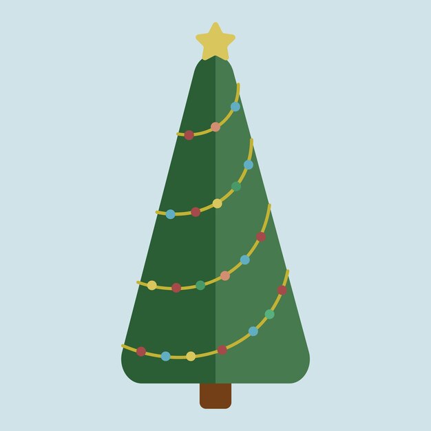 Árbol de Navidad de vector con guirnaldas de colores aislado