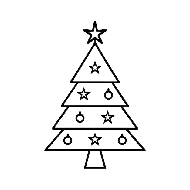 Árbol de Navidad vector de icona de línea delgada en fondo blanco