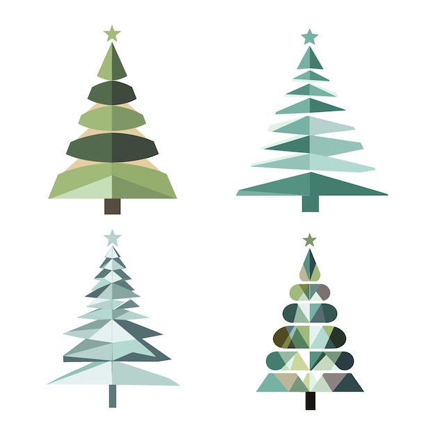 Árbol de Navidad de vector plano triangular concéntrico con efecto de giro