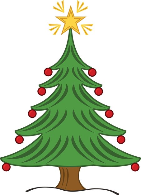 Árbol de Navidad de vector verde con bayas y estrella amarilla en la parte superior