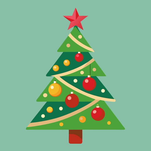 un árbol de Navidad verde y amarillo con una estrella roja en él