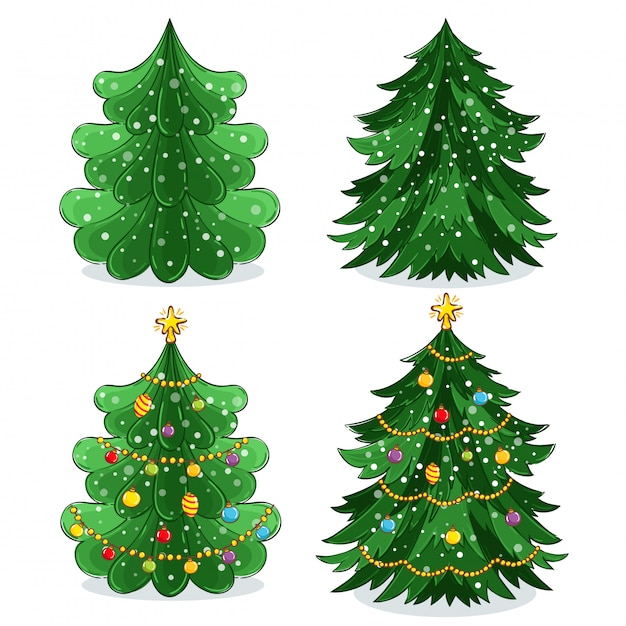 Árbol de navidad verde en estilo de dibujos animados