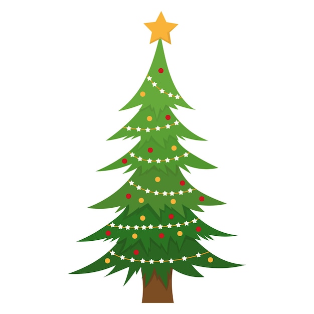 Árbol de navidad verde en estilo plano, vector aislado