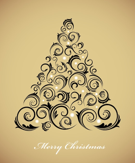 Árbol de Navidad vintage con un adorno retro sobre un fondo dorado. ilustración