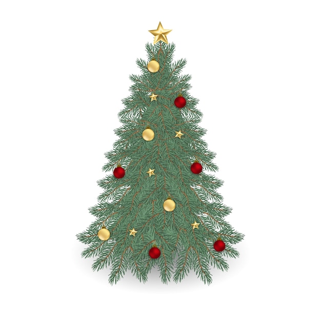 Vector Árbol de navidad vintage con adornos de navidad adornos bolas de estrellas feliz navidad y feliz año nuevo