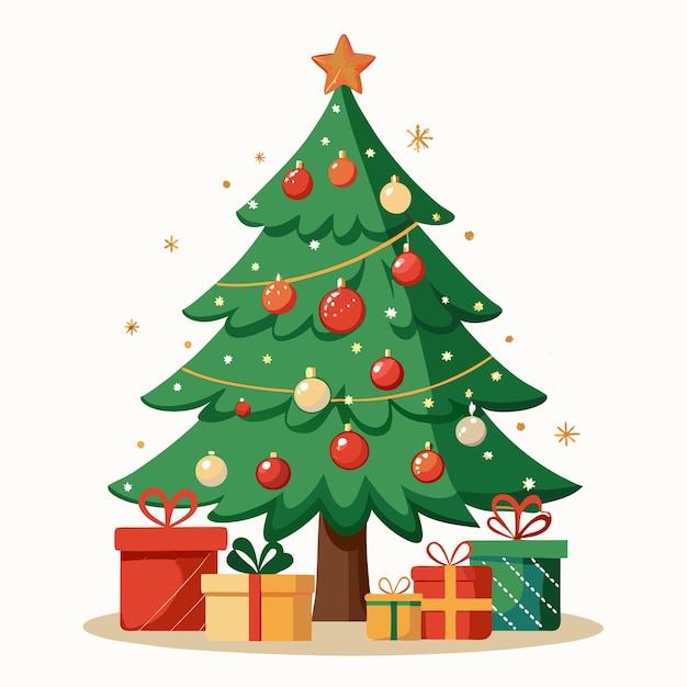 árbol de Navidad vintage con regalos vector