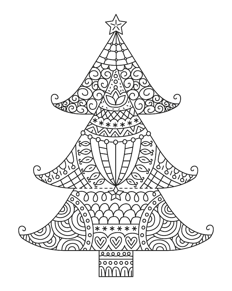 Vector árbol de navidad zentangle página para colorear