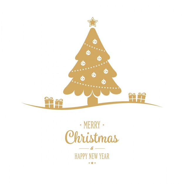 árbol de oro feliz Navidad texto fondo blanco