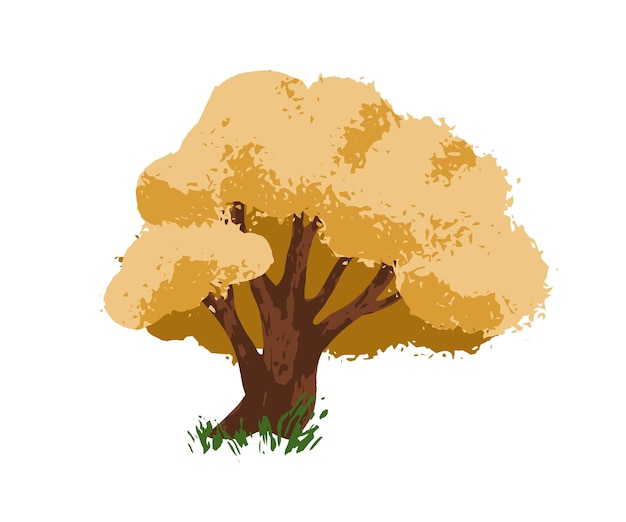 Vector Árbol de otoño planta forestal en la temporada de otoño vegetación caducifolio gran densa exuberante corona de hojas de naranja gran roble que crece elemento de la naturaleza ilustración vectorial gráfica plana aislada sobre fondo blanco