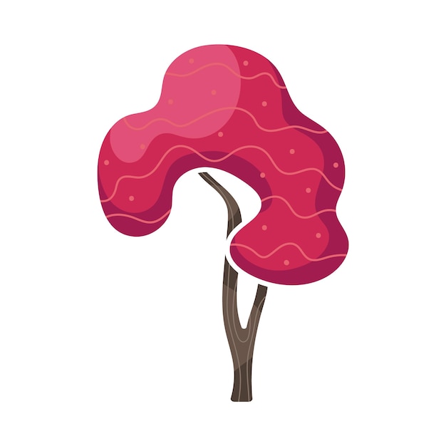 Árbol de otoño rojo con figuras fantásticas Ilustración vectorial plana de dibujos animados