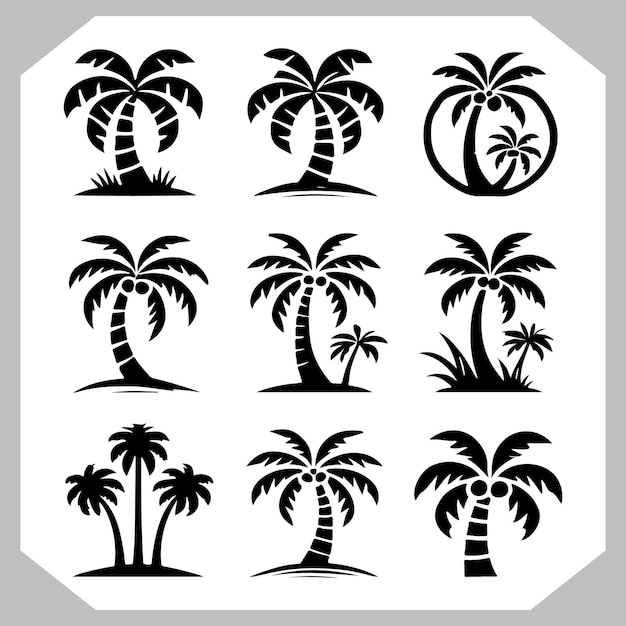 Árbol de palma en estilo vectorial plano negro Diseño de silueta de árbol de coco limpio