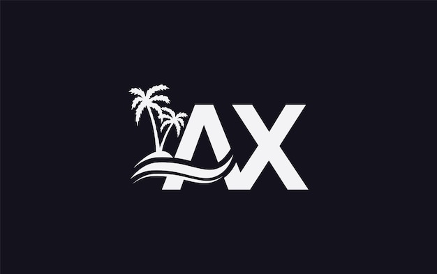 Árbol de palma Letra AX Icono de la ola de agua