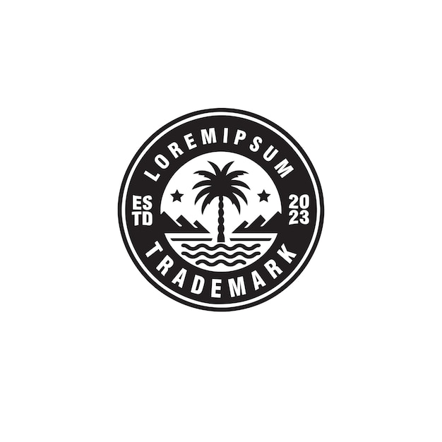 árbol de palma mar vintage insignia de diseño de logotipo plantilla vectorial