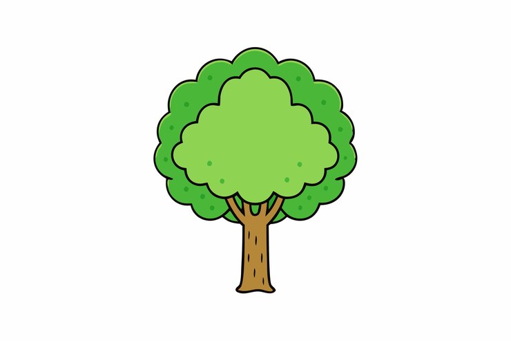 un árbol con una parte superior verde y una etiqueta que dice la palabra en él