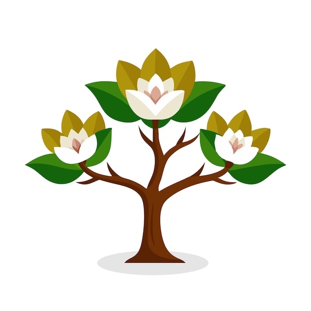 Árbol de pepino Árbol de Magnolia acuminata Ilustración vectorial plana de la naturaleza sobre un fondo blanco