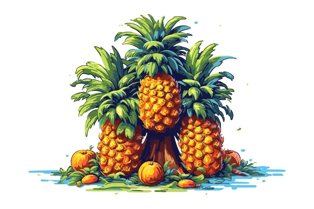 Árbol de piña con frutas Elementos planos de dibujos animados vectoriales aislados en el fondo