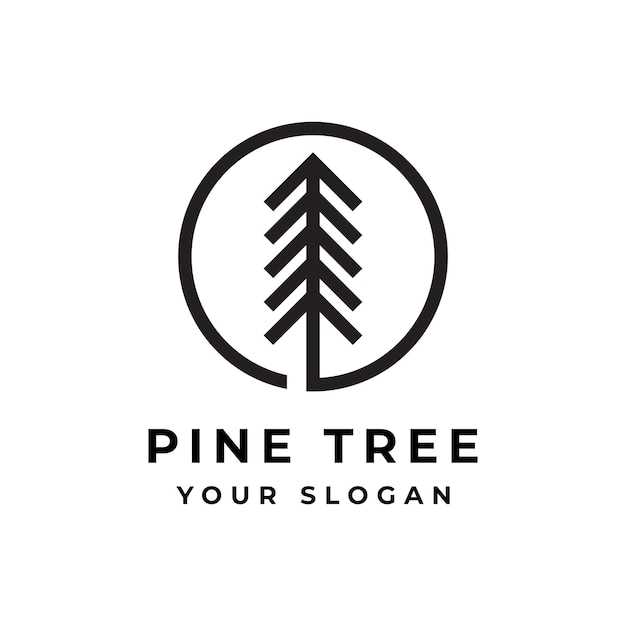 árbol de pino en línea arte estilo vintage diseño de logotipo