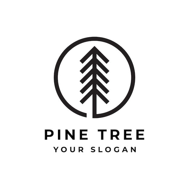 Árbol de pino en línea arte estilo vintage diseño de logotipo