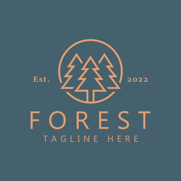 Árbol de pino de madera forestal en forma de círculo para el logotipo de ilustración de la naturaleza. Insignia creativa y auténtica.