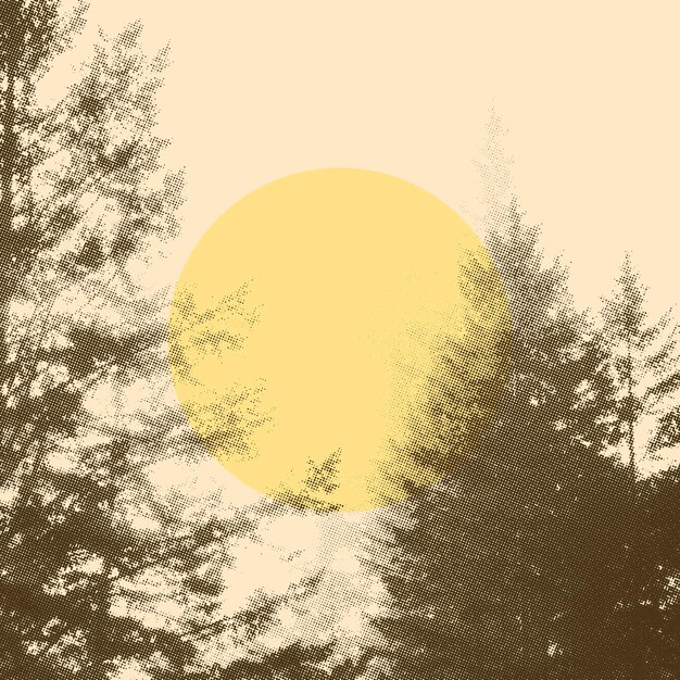 árbol de pino de medio tono en el atardecer ilustración vectorial de fondo de la naturaleza
