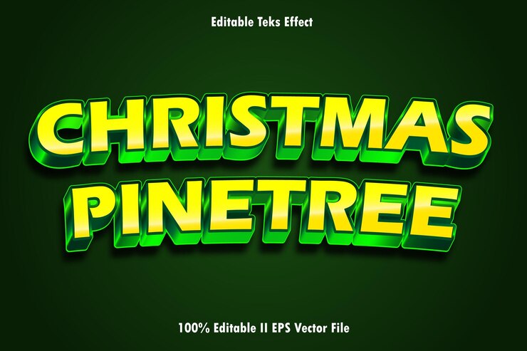 Vector árbol de pino de navidad efecto de texto editable estilo de gradiente en relieve 3d