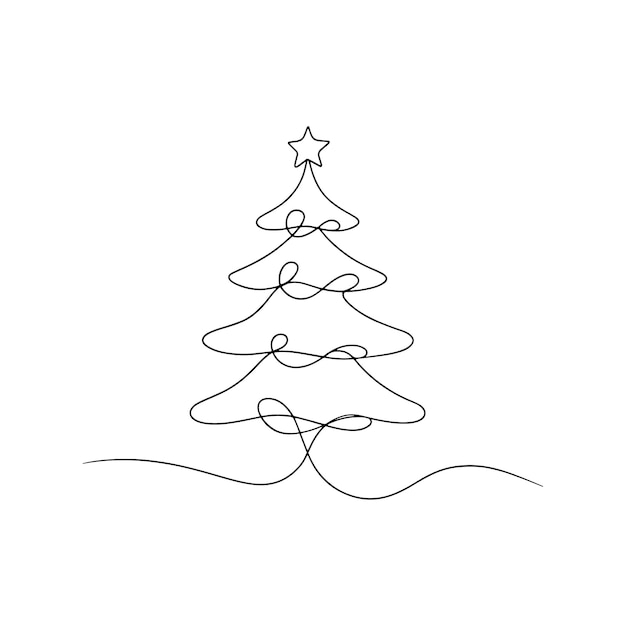 Árbol de pino de Navidad Ilustración vectorial plana de línea continua en fondo blanco