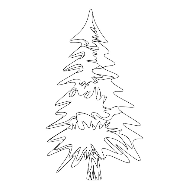 Árbol de pino en una tarjeta de felicitación lineal de Navidad Ilustración vectorial sobre un fondo blanco