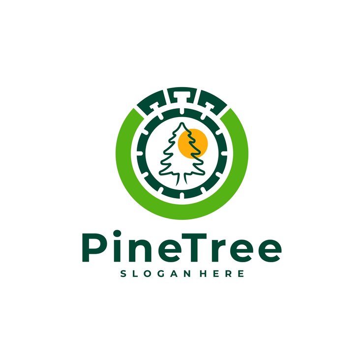 Vector árbol de pino con vector de diseño de logotipo de tiempo plantilla de conceptos de logotipo de árbol de pino creativo