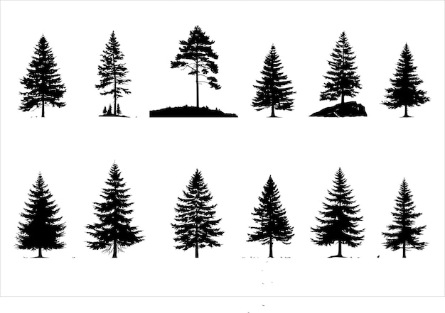 Vector Árbol de pinos árbol de navidad árbol de montaña silhueta de árbol naturaleza de hoja perenne bosque paisaje wi