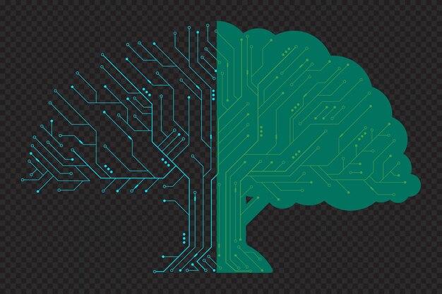Árbol de placas de circuitos Línea de circuitos de tecnología de datos de árbol Tabla de circuitos futuristas abstractos Elementos de diseño de tecnología futurista Ilustración vectorial