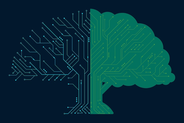 Vector árbol de placas de circuitos línea de circuitos de tecnología de datos de árboles tabla de circuitos futuristas abstractos elementos de diseño de tecnología futurista ilustración vectorial