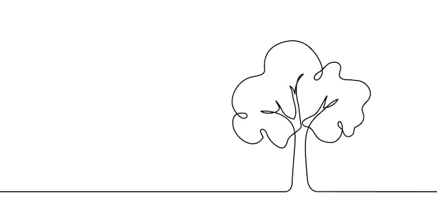 Árbol planta dibujado contorno vector bosque entorno planta de árbol de una línea continua para la naturaleza ecológica