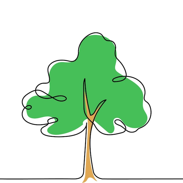 Árbol planta dibujado contorno vector bosque entorno planta de árbol de una línea continua para la naturaleza ecológica