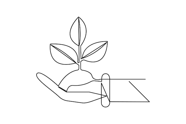 Árbol de plantas de crecimiento continuo dibujo de una línea de arte vectorial de contorno aislado fondo blanco y negro