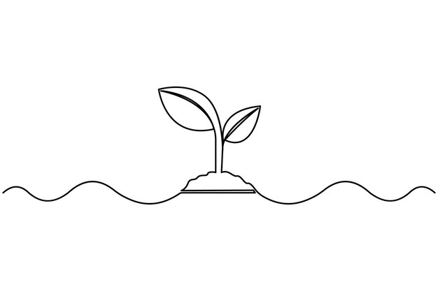 Árbol de plantas de crecimiento continuo dibujo de una línea de arte vectorial de contorno aislado fondo blanco y negro