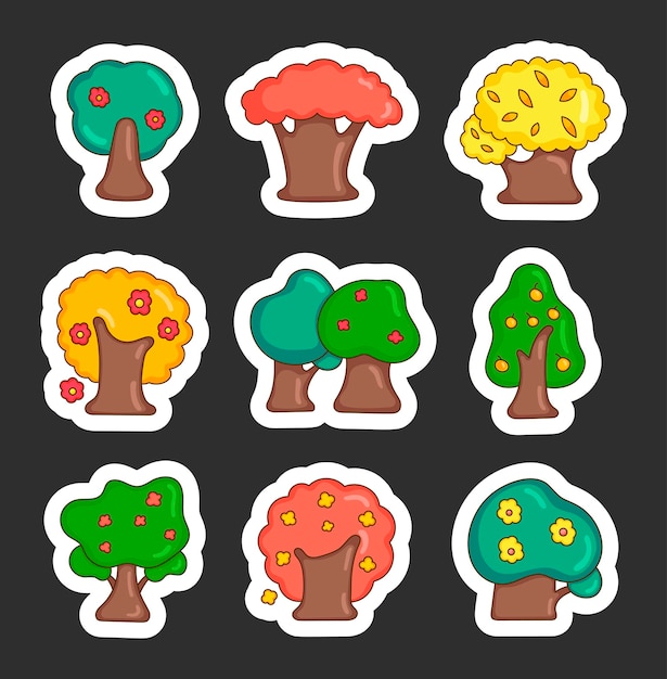 Árbol de primavera con flores y hojas Sticker Bookmark Naturaleza y medio ambiente Estilo dibujado a mano